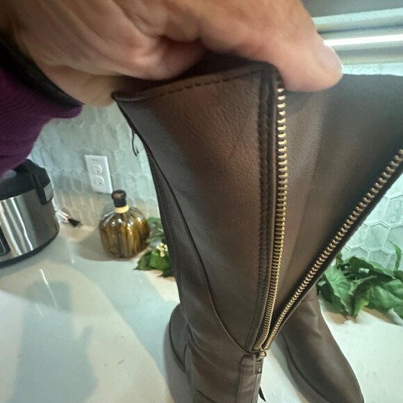 Brown Knee-High Boots With Buckle & Side Zipper - Picture 4 of 12